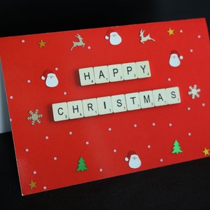 Frohe Weihnachten, Saisonale Karte, Festliche Scrabble Karte, Weihnachtskarte, Jahreszeiten Grußkarte, Frohe Feiertage Karte, Weihnachtsdekoration Karte