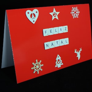 Feliz Natal Card, Portuguese Christmas Card, Merry Christmas Card, Cartão de Natal, Cartão Português, Seasons Greetings Scrabble Letter Card