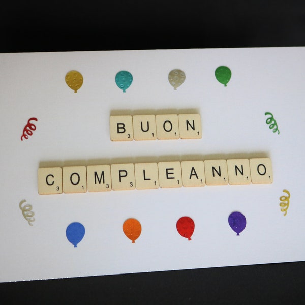 Buon Compleanno, carte d'anniversaire italienne, carte de langue italienne, carte de Scrabble, Italiano, carte de joyeux anniversaire, carte de voeux