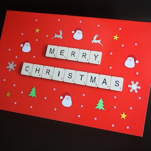 Frohe Weihnachten Karte, Saisonale Karte, Festliche Scrabble Karte, Weihnachtskarte, Jahreszeiten Grußkarte, Frohe Feiertage Karte, Weihnachtsdekoration Karte