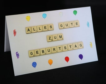 Duitse verjaardagskaart, Alles Gute Zum Geburtstag Card, Deutsch, Deutsche Karte, Duitse taal Scrabble wenskaart, Geburtstagskarte