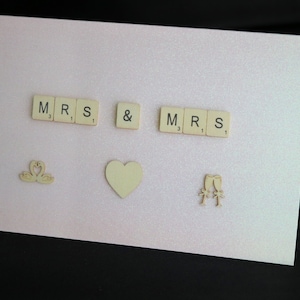 Mrs and Mrs Card, Scrabble-Buchstabenkarte, gleichgeschlechtliche Hochzeitskarte, LGBT-Karte, Glückwunschkarte zu Ihrer Hochzeitstagkarte, an das glückliche Paar