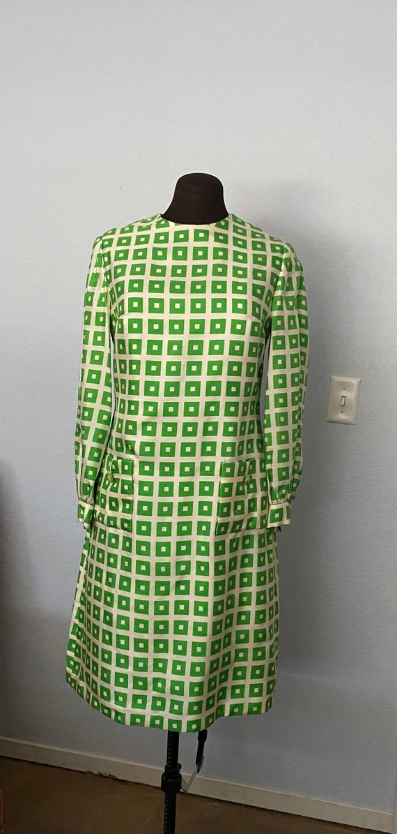 Vintage Green Mod Geometric Shift Dress. Carlye,  
