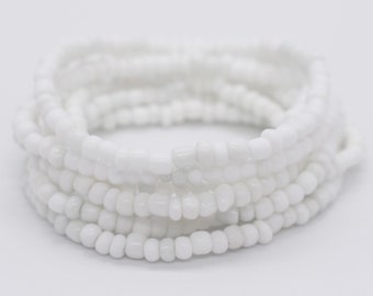 White Seed Bead Stretch Bracelet, Stackable Beach Wear