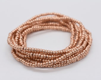 Pulsera elástica de cuentas de semillas de oro rosa, joyería apilable