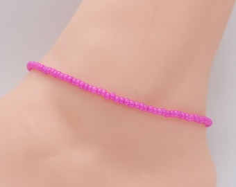 Pink Seed Bead Anklet, Boho Beach Jewelry