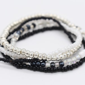 Stretch Bracelets, Gift For Her, Black Bracelets, White Bracelets, Stackable Bracelets, Bead Bracelets, Stretchy Bracelets, Bracelet Sets