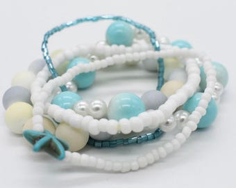 Ocean Breeze Bracelet Stack – Beach Inspired Boho Beaded Jewelry Set