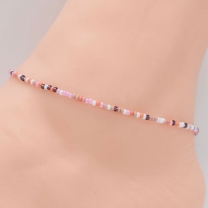 Beach Anklet, Beaded Anklet, Gift For Her, Ankle Bracelet, Women Anklet, Anklet Jewelry, Boho Anklet, Pink Anklet, White Anklet