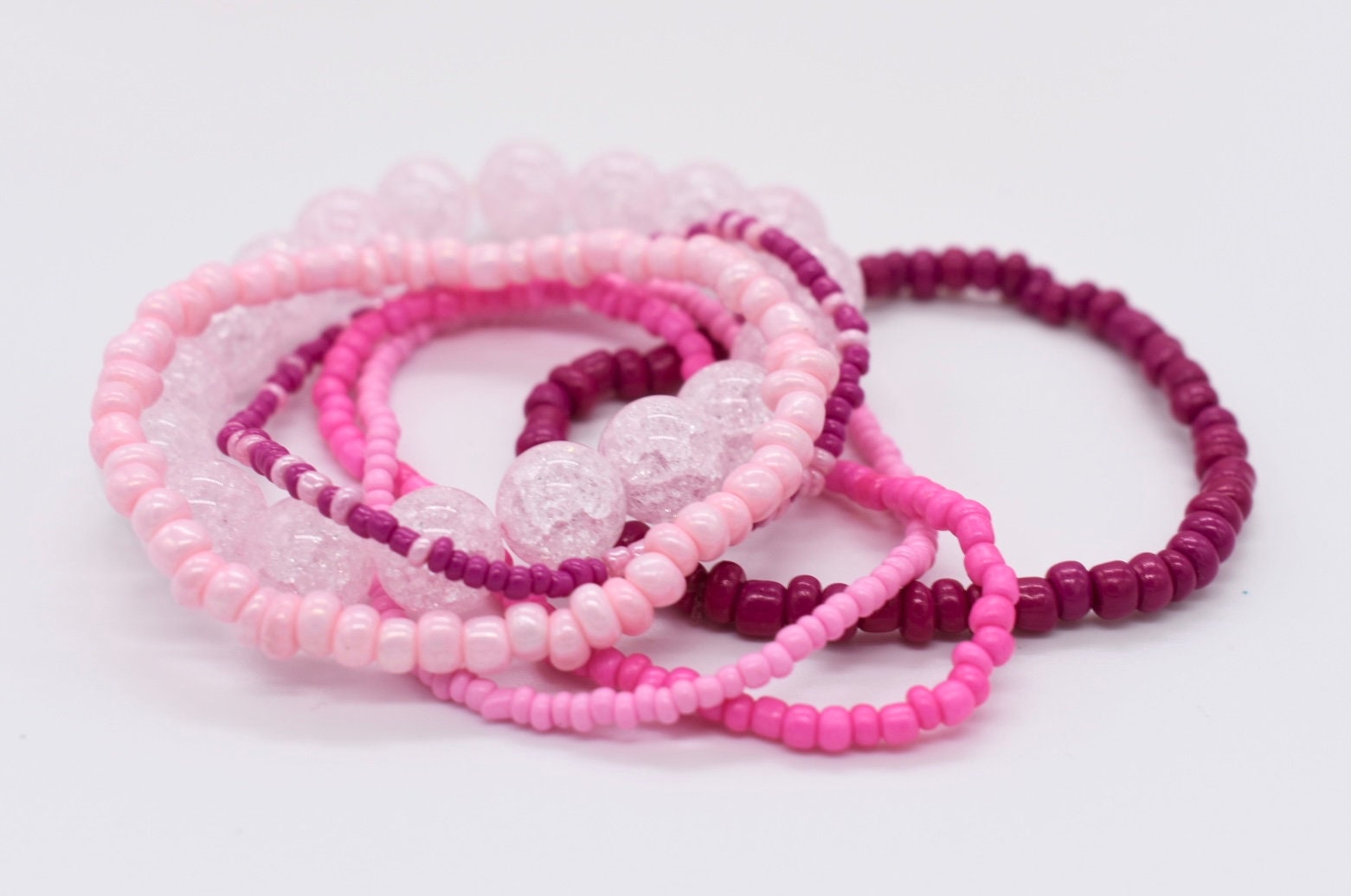 Pink Seed Bead Stretch Bracelet Stack, Set of 5 - Etsy