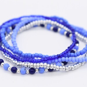 Stretch Bracelets, Gift For Her, Bracelet Stack, Stretchy Bracelet, Stackable Bracelet, Silver Bracelet, Bracelet Set, Blue Bracelet