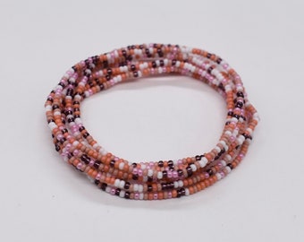 Stretch Seed Bead Bracelet, Stackable, Pink Peach Purple