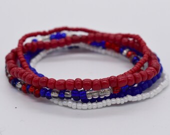 Red White Blue Beaded Bracelet Set – Patriotic USA Jewelry