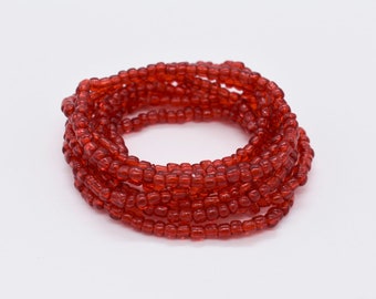 Red Seed Bead Stretch Bracelets, Stackable, Beach Wear