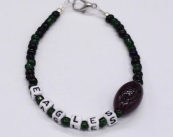 Philadelphia Eagles Beaded Bracelet, Football Charm