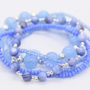 Stretch Bracelet, Gift For Her, Hippie Bracelets, Boho Bracelets, Stackable Bracelets, Silver Bracelets, Stretchy Bracelets, Blue Bracelets