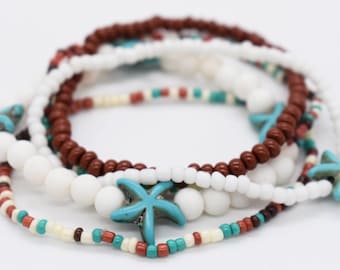 Handmade Beaded Bracelet Stack – Boho Stretch Bracelets, Set of 5