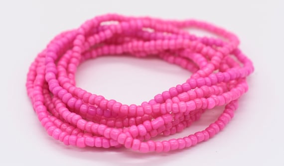 Neon Pink Seed Bead Stretch Bracelet, Beach Wear
