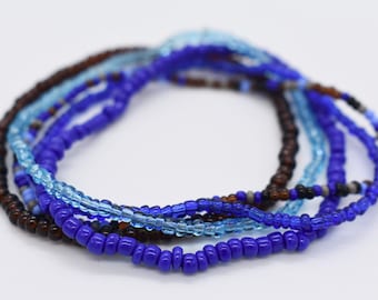 Blue Brown Seed Bead Bracelet Stacks, Set of 5