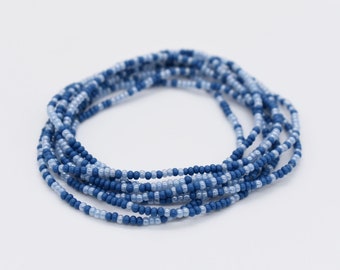 Blue Seed Bead Stretch Bracelet, Stackable Summer Jewelry