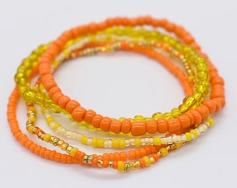 Orange Yellow Seed Bead Stretch Bracelet Set