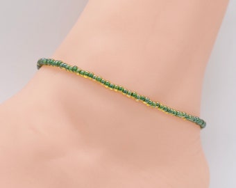 Green Beaded Anklet, Boho Beach Jewelry
