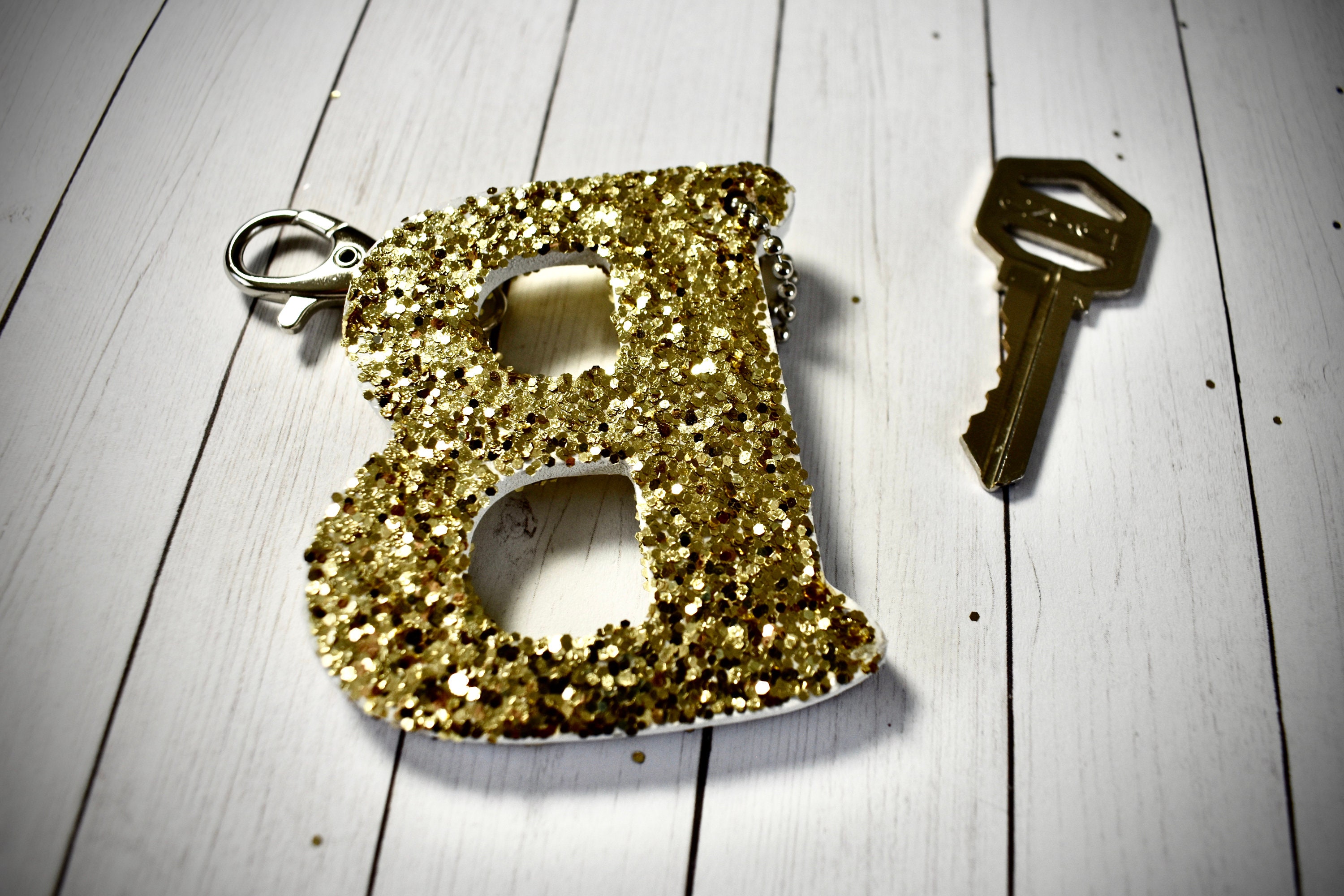 Monogram Keychain Letter B Glitter Keychain Silver Keychain Etsy