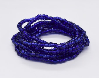 Blue Seed Bead Stretch Bracelet, Stackable Friendship Jewelry