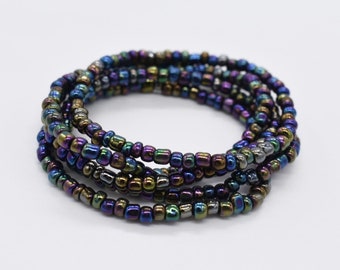 Metallic Rainbow Seed Bead Bracelet, Stackable Stretchy Bracelet
