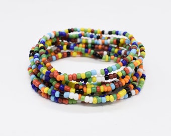 Multi Color Seed Bead Stretch Bracelet, Boho Beach Style