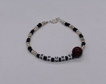 San Antonio Spurs Beaded Bracelet, Basketball Charm