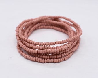 Peach Seed Bead Bracelet, Stackable Stretchy Jewelry