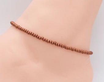 Bronze Perlen Fußkettchen, Tschechische Rocailles Perlen, Boho Schmuck