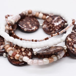 Stretch Bracelets, Gift For Her, Bracelet Stack, Brown Bracelets, Stackable Bracelets, White Bracelets, Stretchy Bracelets, Bracelet Set