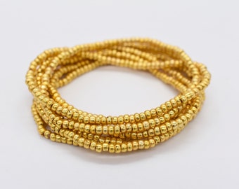 Bracciale elastico con perline di semi d'oro, braccialetto elastico impilabile