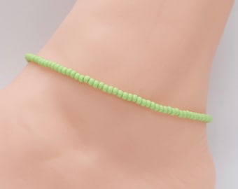 Green Seed Bead Anklet, Boho Beach Ankle Bracelet