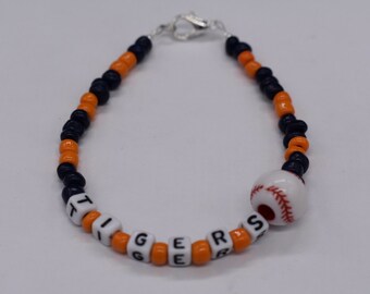 Detroit Tigers Baseball Bracelet, Tigers Bracelet, Bead Bracelet, Sports Bracelet, Baseball Bracelet, Team Bracelets, Baseball Jewelry