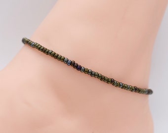 Bronze Tschechisches Rocailles Perlen Fußkettchen, Boho Fußkettchen Armband