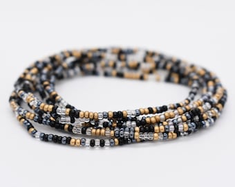 Black Gold Stretchy Seed Bead Bracelet, Stackable Jewelry (Set of 5 or 8)
