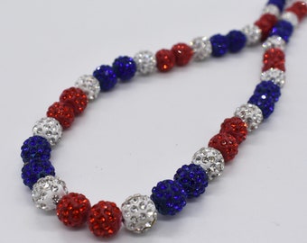 Red White Blue Rhinestone Stretch Necklace, Team Spirit Jewelry