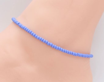 Blue Seed Bead Anklet, Boho Beach Jewelry
