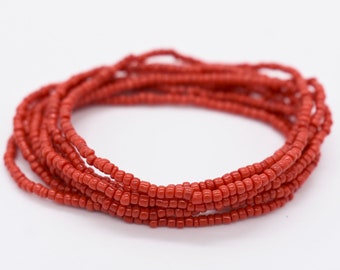 Red Seed Bead Stretch Bracelet, Stackable Friendship Jewelry
