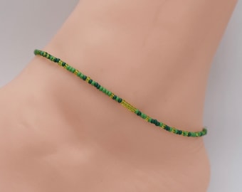 Green Seed Bead Anklet, Boho Beach Jewelry