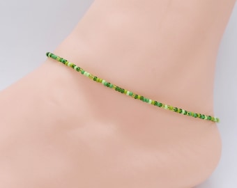 Handmade Green Seed Bead Anklet, Boho Beach Jewelry