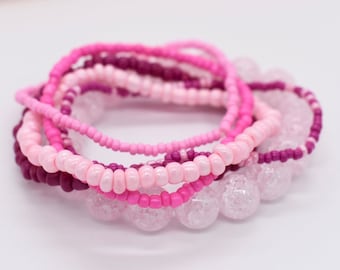 Pink Seed Bead Stretch Bracelet Stack, Set of 5