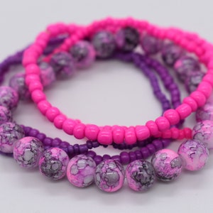 Stretch Bracelets, Gift For Her, Bracelet Set, Stretchy Bracelets, Stackable Bracelets, Pink Bracelets, Hippie Bracelet, Purple Bracelets