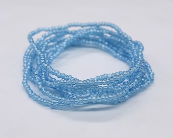 Blue Seed Bead Stretch Bracelet, Stackable Jewelry