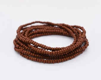 Brown Seed Bead Stretch Bracelet, Hippie Stacking Bracelet