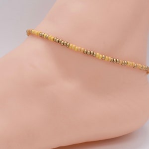 Beach Anklet, Beaded Anklet, Gift For Her, Ankle Bracelet, Women’s Anklet, Anklet Jewelry, Boho Anklet, Gold Anklet, Yellow Anklet