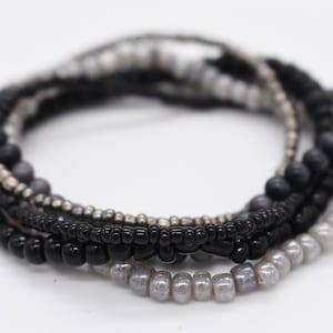 Stretch Bracelet, Gift For Her, Bracelet Stack, Gray  Bracelet, Stackable Bracelet, Seed Bead Bracelet, Stretchy Bracelets, Black Bracelet